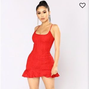 Lace mini red dress